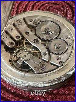 Antique Pocket Watch Escasany Open Face 1930c Case Silver 44mm FOR PART ONLY