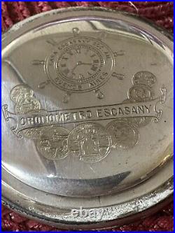 Antique Pocket Watch Escasany Open Face 1930c Case Silver 44mm FOR PART ONLY