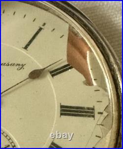 Antique Pocket Watch Escasany Open Face 1930c Case Silver 44mm FOR PART ONLY