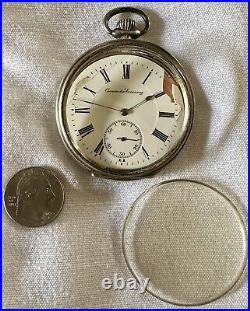 Antique Pocket Watch Escasany Open Face 1930c Case Silver 44mm FOR PART ONLY