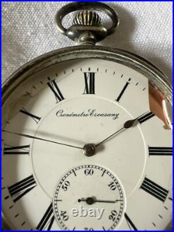Antique Pocket Watch Escasany Open Face 1930c Case Silver 44mm FOR PART ONLY