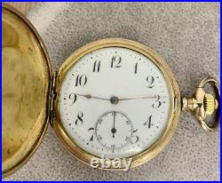 Antique Pocket Watch Gilt Mechanical Swiss Enamel Dial Full Hunter Rare Old 19th