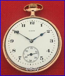 Antique Pocket Watch Gold Fill Elgin Pocket Watch Ornate Case 1921 Serviced