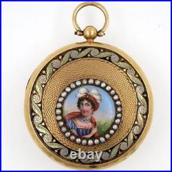 Antique Pocket Watch Gold & enamel case, Swiss, c1820