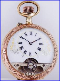 Antique Pocket Watch Hebdomas 8 Days Art-Nouveau Engraved Case c1900s Fancy Dial