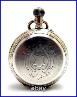 Antique Pocket Watch Hunter 15 Rubies Dial Porcelain Case Silver 50mm Working