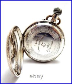 Antique Pocket Watch Hunter 15 Rubies Dial Porcelain Case Silver 50mm Working