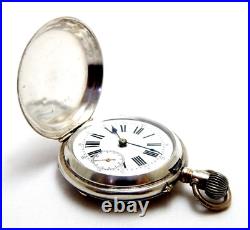 Antique Pocket Watch Hunter 15 Rubies Dial Porcelain Case Silver 50mm Working