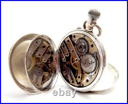 Antique Pocket Watch Hunter 15 Rubies Dial Porcelain Case Silver 50mm Working