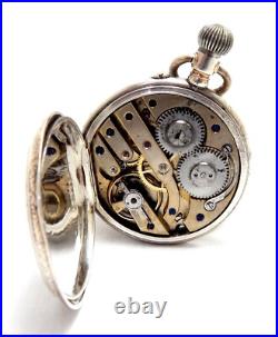 Antique Pocket Watch Hunter 15 Rubies Dial Porcelain Case Silver 50mm Working