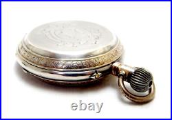 Antique Pocket Watch Hunter 15 Rubies Dial Porcelain Case Silver 50mm Working