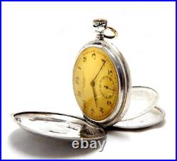 Antique Pocket Watch Hunter Dial Porcelain Case Silver 51mm Circa 1910 Working