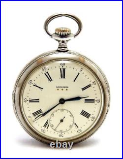 Antique Pocket Watch LONGINES Cal 19.75N Case Steel 53mm Circa 1915 Working
