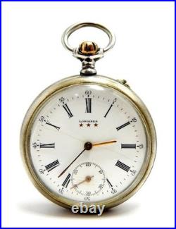 Antique Pocket Watch LONGINES Open Face Cal 17.61 Case Steel Circa 1910 Working
