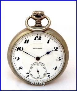 Antique Pocket Watch LONGINES Open Face Cal 18.49 Case Steel 50mm 1925c Working