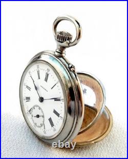 Antique Pocket Watch LONGINES Open Face Cal 18.49 Case Steel 52mm 1910c Working