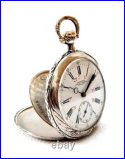 Antique Pocket Watch LONGINES Open Face Cal 18.79 Case Silver 48mm 1910c Working