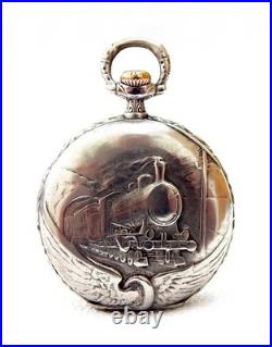 Antique Pocket Watch LONGINES Open Face Cal 18.79 Case Silver 48mm 1910c Working