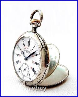 Antique Pocket Watch LONGINES Open Face Cal 18.79 Case Silver 48mm 1910c Working