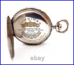 Antique Pocket Watch LONGINES Open Face Cal 18.79 Case Silver 48mm 1910c Working