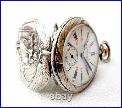 Antique Pocket Watch LONGINES Open Face Cal 18.79 Case Silver 48mm 1910c Working