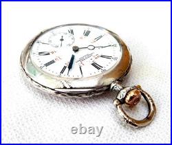 Antique Pocket Watch LONGINES Open Face Cal 18.79 Case Silver 48mm 1910c Working