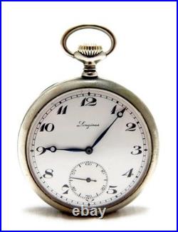 Antique Pocket Watch LONGINES Open Face Cal 19.75N Case Steel 50mm 1928c Working