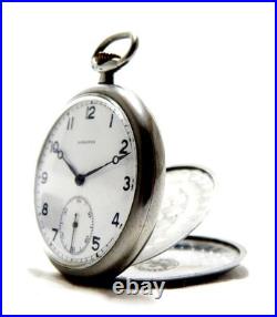 Antique Pocket Watch LONGINES Open Face Case Steel 48mm Circa 1935 Working