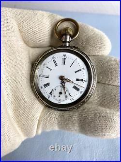 Antique Pocket Watch La Tulipe Cilindre 4 Rubis Open Face Solid Silver Case 800