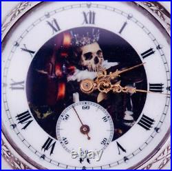 Antique Pocket Watch LeCoultre Caliber Doctor's Silver Skull Case Memento Mori