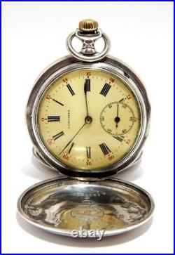 Antique Pocket Watch Longines Hunter Dial Porcelain Case Silver 50mm Working