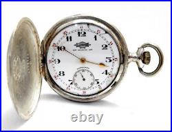 Antique Pocket Watch Longines Hunter Dial Porcelain Case Silver 50mm Working