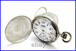 Antique Pocket Watch Longines Hunter Dial Porcelain Case Silver 50mm Working