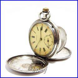 Antique Pocket Watch Longines Hunter Dial Porcelain Case Silver 50mm Working
