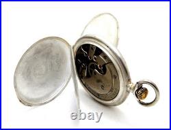 Antique Pocket Watch Longines Hunter Dial Porcelain Case Silver 50mm Working