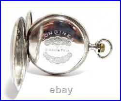Antique Pocket Watch Longines Hunter Dial Porcelain Case Silver 50mm Working