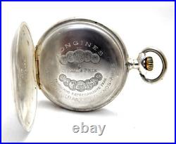 Antique Pocket Watch Longines Hunter Dial Porcelain Case Silver 50mm Working
