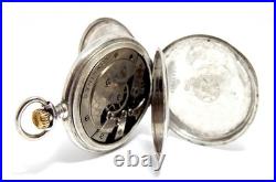 Antique Pocket Watch Longines Hunter Dial Porcelain Case Silver 50mm Working