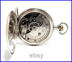 Antique Pocket Watch Longines Hunter Dial Porcelain Case Silver 50mm Working