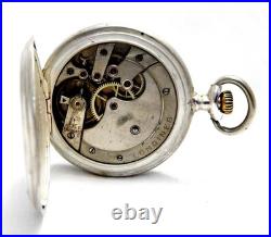 Antique Pocket Watch Longines Hunter Dial Porcelain Case Silver 50mm Working