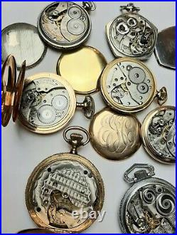Antique Pocket Watch Lot of 11 Watches Total 10k & 14k Gold Filled Cases ALL RUN