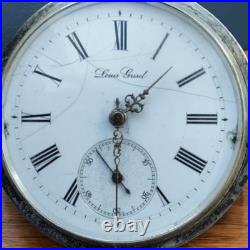 Antique Pocket Watch Mechanical Louis Grisel Silver 84 Eagle Coat Arms Swiss Key