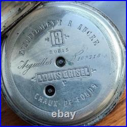 Antique Pocket Watch Mechanical Louis Grisel Silver 84 Eagle Coat Arms Swiss Key
