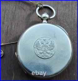 Antique Pocket Watch Mechanical Louis Grisel Silver 84 Eagle Coat Arms Swiss Key