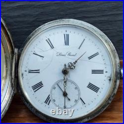 Antique Pocket Watch Mechanical Louis Grisel Silver 84 Eagle Coat Arms Swiss Key