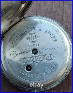 Antique Pocket Watch Mechanical Louis Grisel Silver 84 Eagle Coat Arms Swiss Key