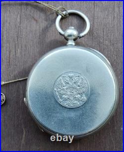 Antique Pocket Watch Mechanical Louis Grisel Silver 84 Eagle Coat Arms Swiss Key