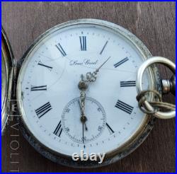 Antique Pocket Watch Mechanical Louis Grisel Silver 84 Eagle Coat Arms Swiss Key