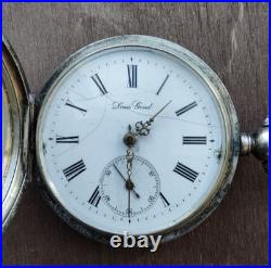 Antique Pocket Watch Mechanical Louis Grisel Silver 84 Eagle Coat Arms Swiss Key