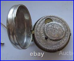 Antique Pocket Watch Mechanical Silver England 2 Cases Open Key Rare Old 19th